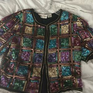 Vintage Laurence Kazar Petite Small sequined crop jacket. Dry-cleaned